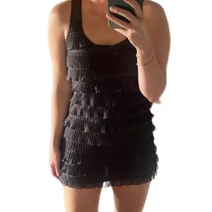 H&M ruffled grey mini dress Sz small flapper ruffles